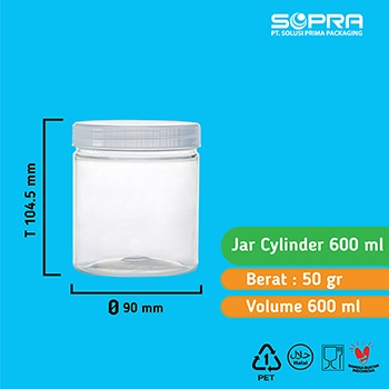 SOPRA Toples Cylinder 600ml 50g + Tutup Jar Natural 