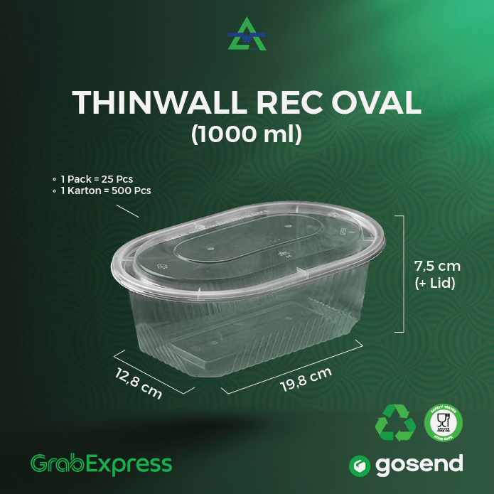 WAL Thinwall Rectangle Oval 1000ml Natural