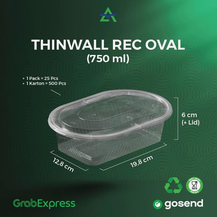 WAL Thinwall Rectangle Oval 750ml Natural