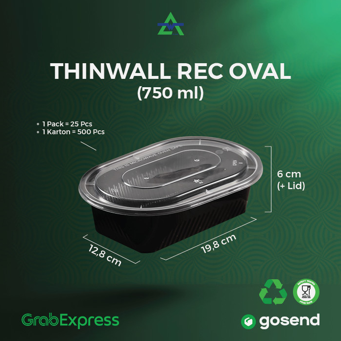 WAL Thinwall Rectangle Oval 750ml Black