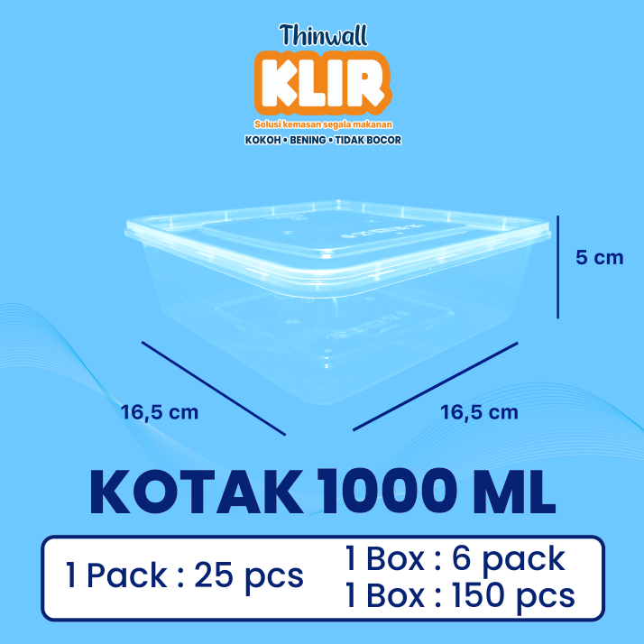 KLIR Thinwall Square 1000ml 165x165x75mm