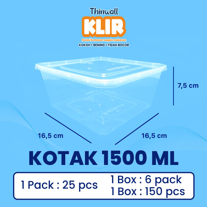 KLIR Thinwall Square 1500ml 165x165x75mm