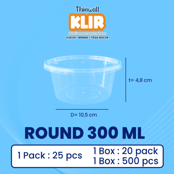 KLIR Thinwall Mangkuk Round Datar 300ml 105x105x48mm