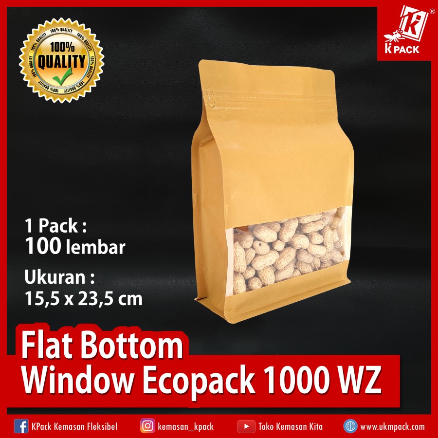 Kpack Flat Bottom Ecopack Window 1000z 15x23cm Pak(100)