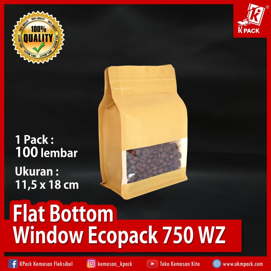 Kpack Flat Bottom Ecopack Window 750z 11x18cm Pak(100)