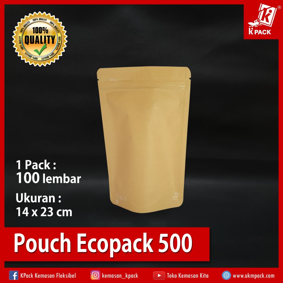 Kpack Pouch Ecopack 500z 14x23cm Reborn Kraft Pak(100)