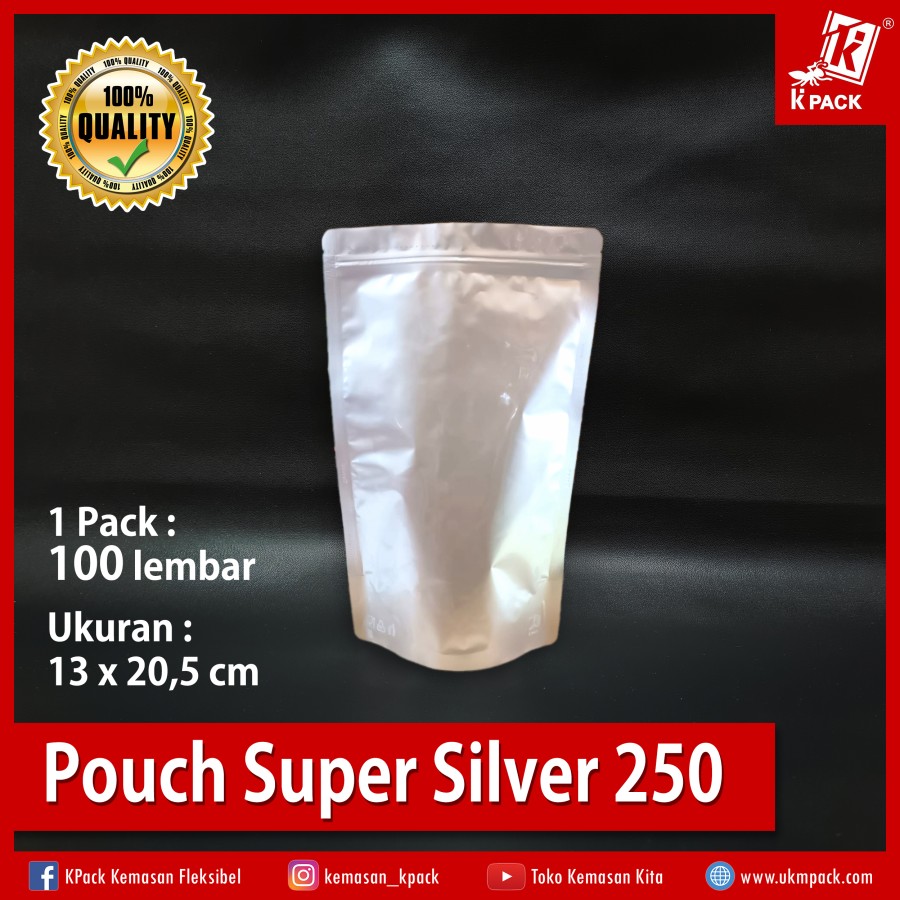 Kpack Pouch Padat Super 250z 13x20cm Silver Pak(100)