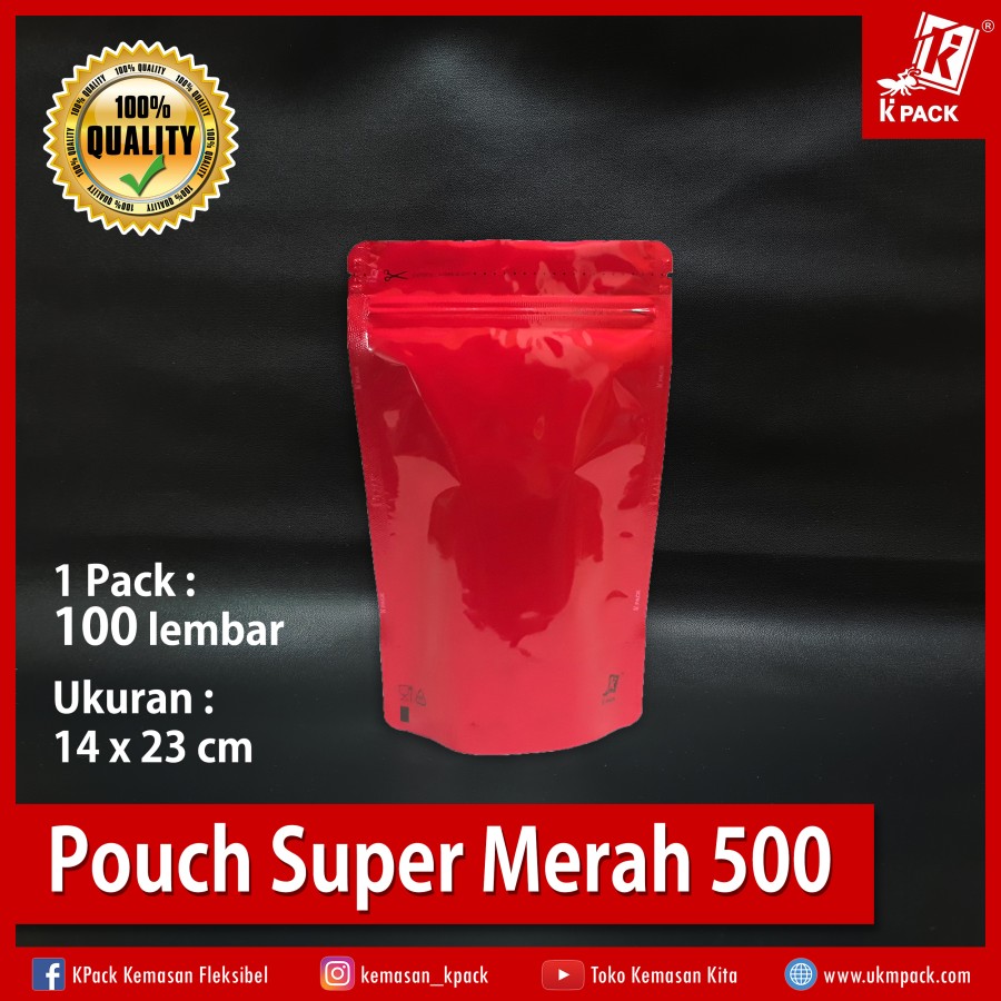 Kpack Pouch Padat Super 500z 14x23cm Merah Pak(100)