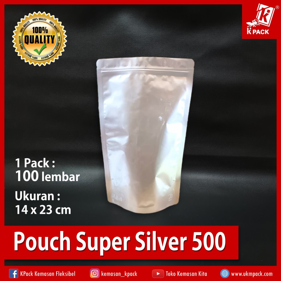 Kpack Pouch Padat Super 500z 14x23cm Silver Pak(100)