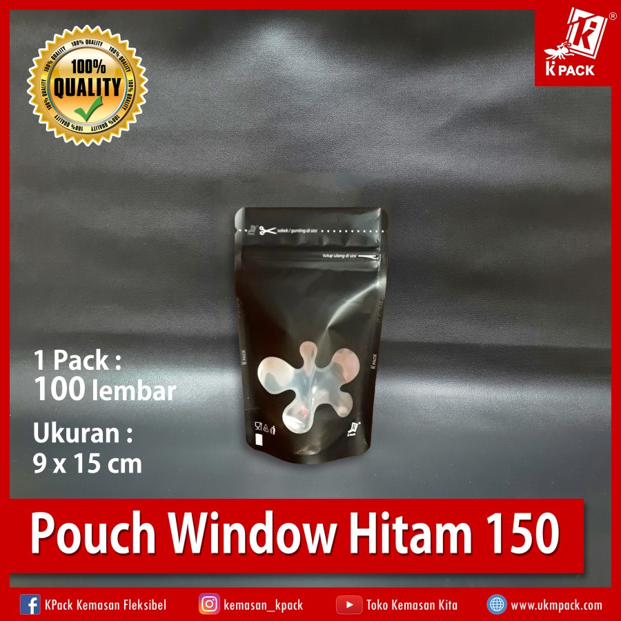 Kpack Pouch Transmetz Window 150z 9x15cm Hitam Pak(100)