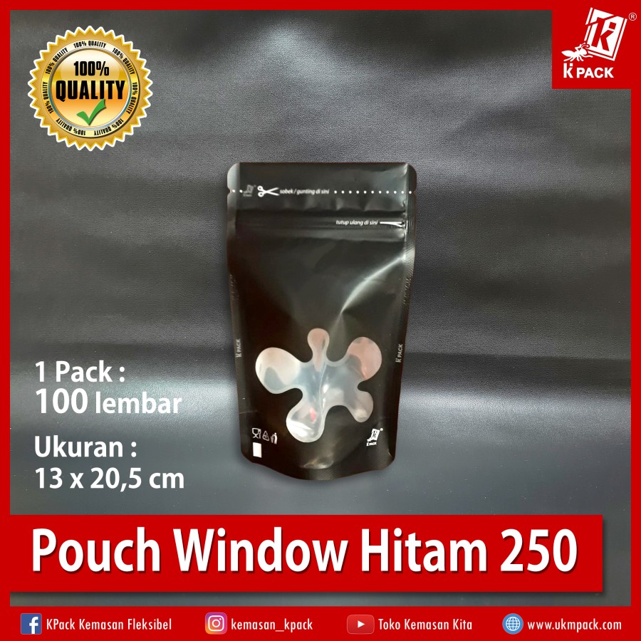 Kpack Pouch Transmetz Window 250z 13x20cm Hitam Pak(100)