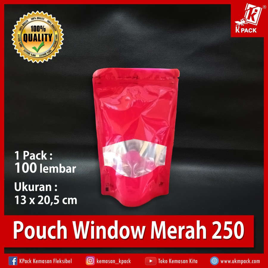 Kpack Pouch Transmetz Window 250z 13x20cm Merah Pak(100)