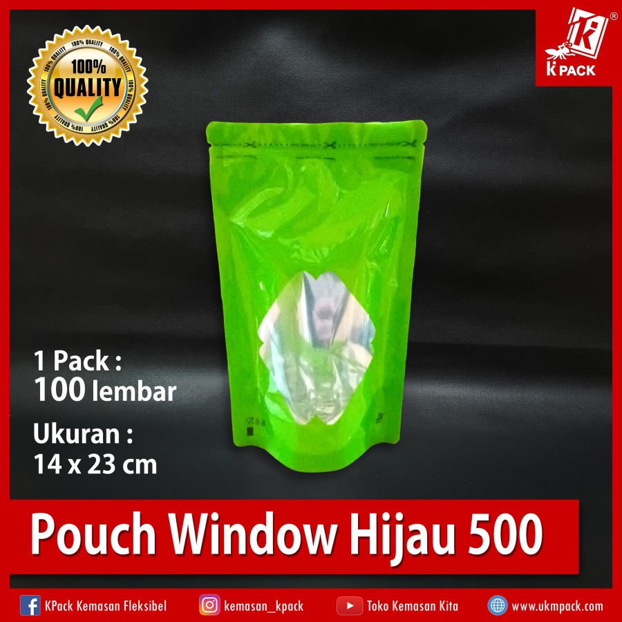 Kpack Pouch Transmetz Window 500z 14x23cm Hijau Pak(100)