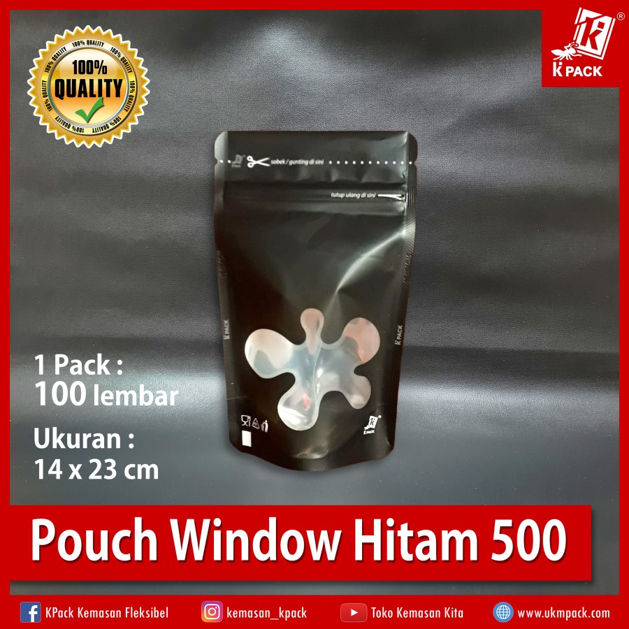 Kpack Pouch Transmetz Window 500z 14x23cm Hitam Pak(100)