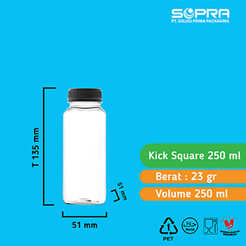 Botol Kick Square 250ml 23g + Tutup 38 ND Hitam