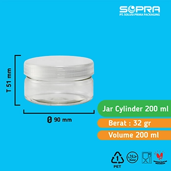 SOPRA Toples Cylinder 200ml 18g + Tutup Jar Natural