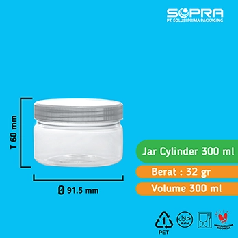 SOPRA Toples Cylinder 300ml 32g + Tutup Jar Natural