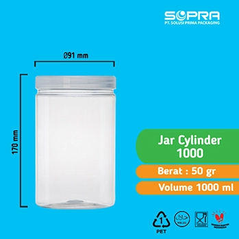 SOPRA Toples Cylinder 1000ml 50g + Tutup Jar Natural