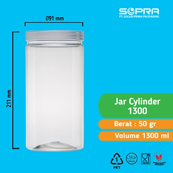 SOPRA Toples Cylinder 1300ml 60g + Tutup Jar Natural