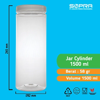 SOPRA Toples Cylinder 1500ml 58g + Tutup Jar Natural