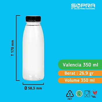 Botol Valencia 350ml 27g + Tutup 38 ND Hitam/Putih