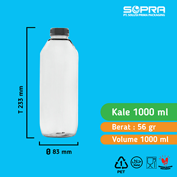 Botol Kale 1000ml 56g + Tutup 38 ND Hitam/Putih