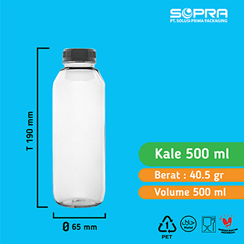 Botol Kale 500ml 41g + Tutup 38 ND Hitam/Putih