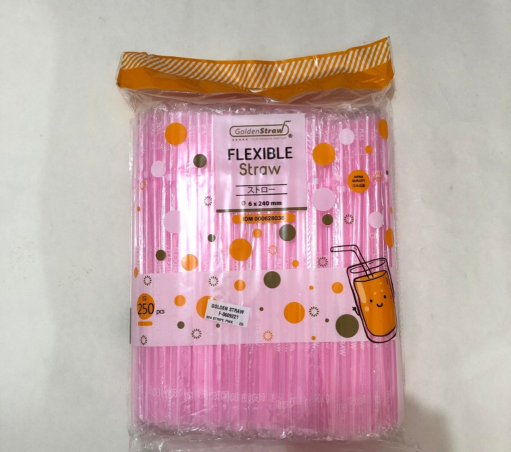 GOLDEN STRAW OXO Sedotan Steril Tekuk 624 WF Transparan Pink Pak(250)