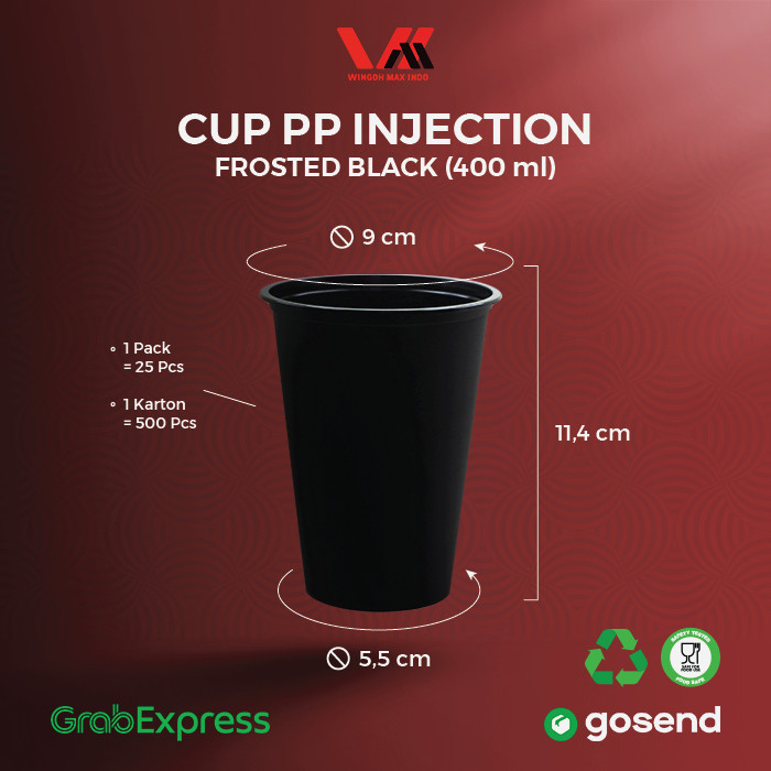 WAL PP Inject Cup 14oz 400ml Frosted Hitam