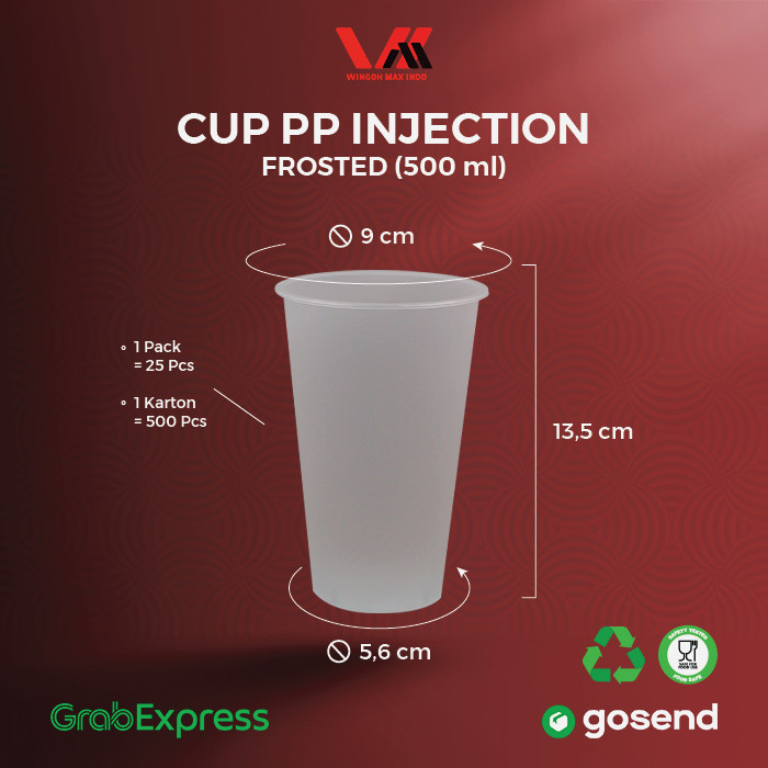 WAL PP Inject Cup 16oz 500ml Frosted