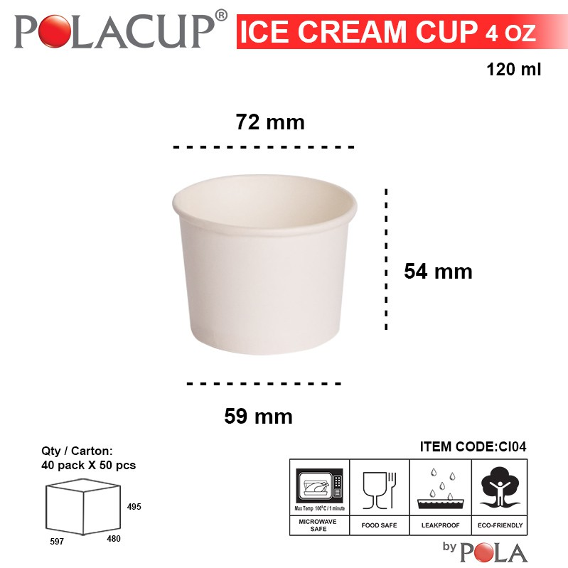 POLA Paper Ice Cream 4oz 120ml Putih