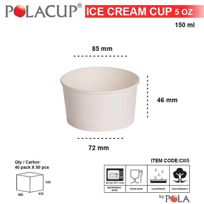 POLA Paper Ice Cream 5oz 150ml Putih