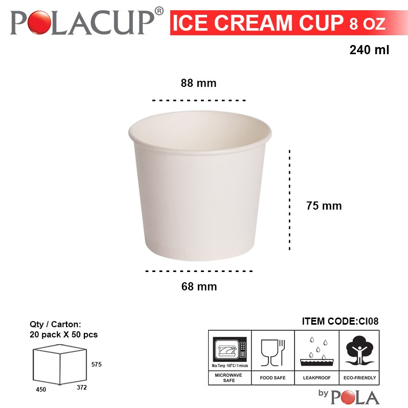 POLA Paper Ice Cream 8oz 240ml Putih