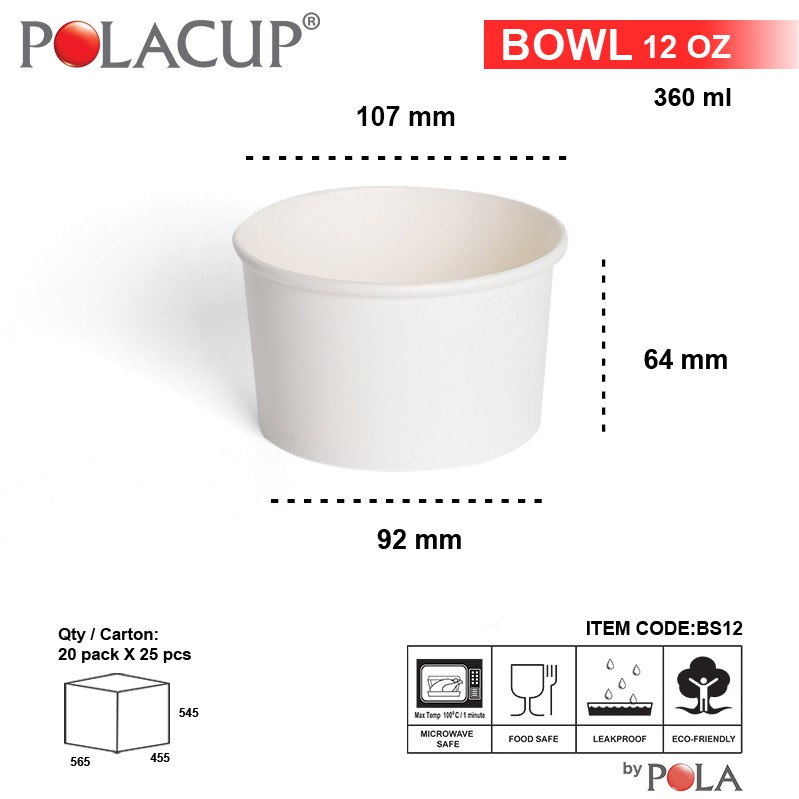 POLA Paper Bowl 12oz 360ml Putih