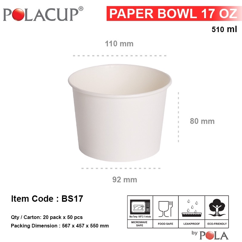 POLA Paper Bowl 17oz 500ml Putih