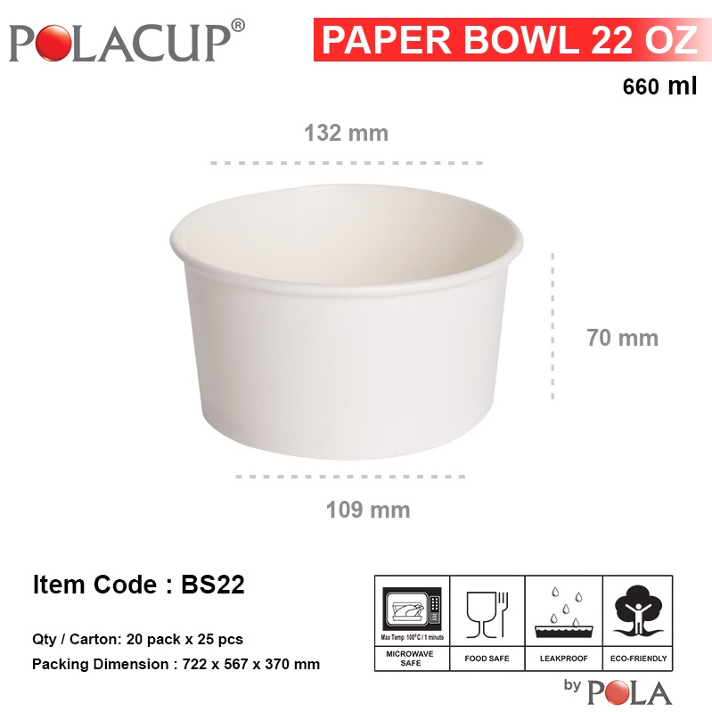 POLA Paper Bowl 22oz 650ml Putih