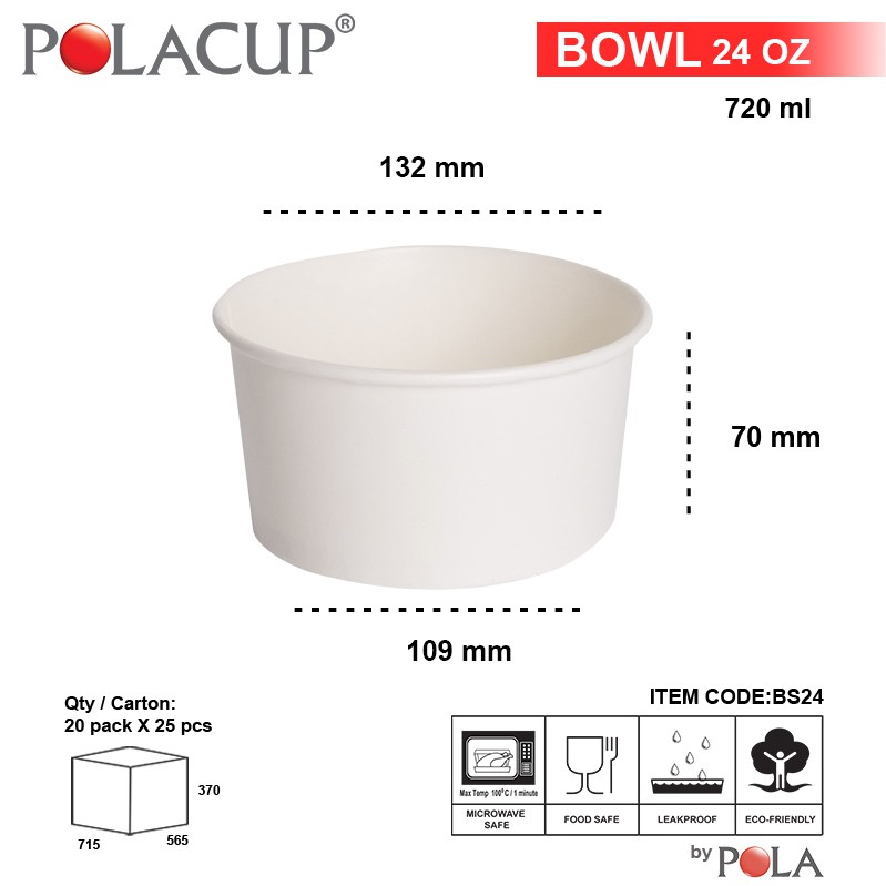 POLA Paper Bowl 24oz 720ml Putih