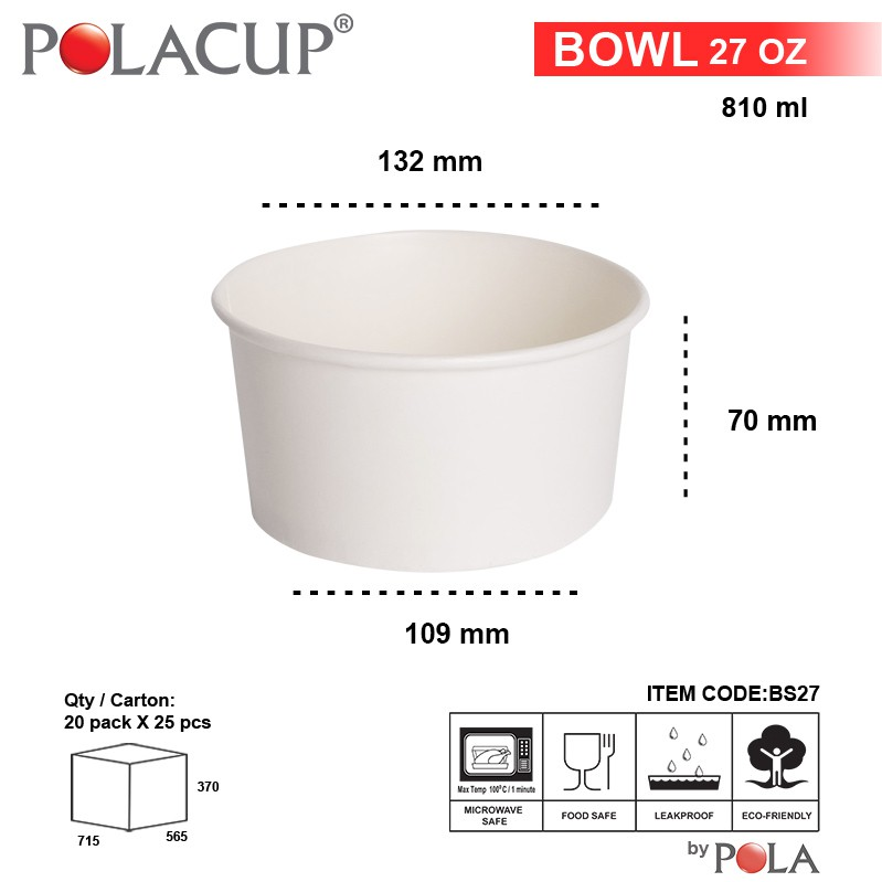 POLA Paper Bowl 27oz 800ml Putih