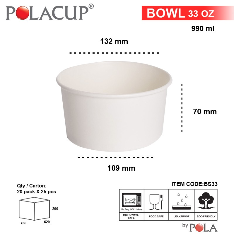 POLA Paper Bowl 33oz 1000ml Putih