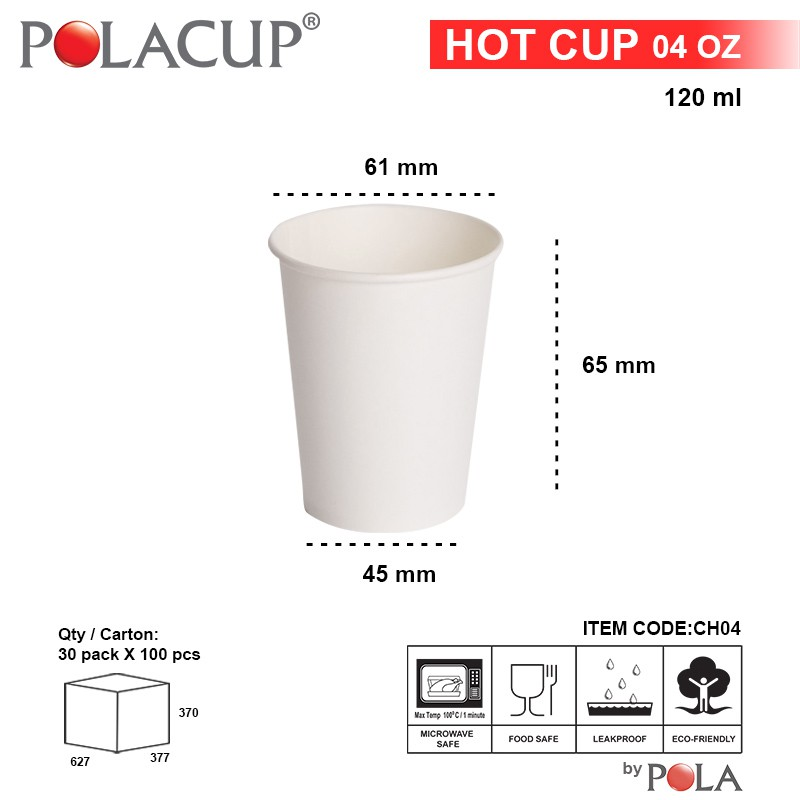 POLA Paper Hot Cup Double Wall 4oz 120ml Putih