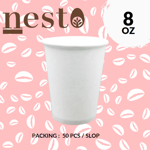 [TPP.HC8P] NESTO Paper Hot Cup 8oz 240ml Polos Putih