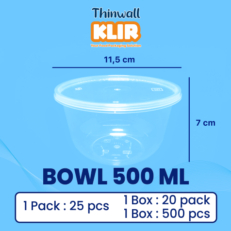 [BTG.K500RB] KLIR Thinwall Mangkuk Round Bowl 500ml 115x115x70mm