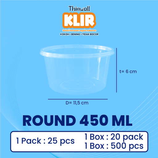 [BTG.K450RD] KLIR Thinwall Mangkuk Round Datar 450ml 115x115x60mm