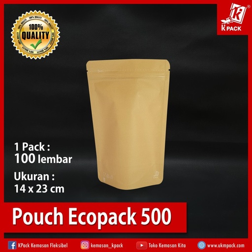 [PRP.PE500] Kpack Pouch Ecopack 500z 14x23cm Reborn Kraft Pak(100)