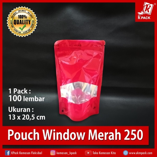 [PRP.PTW250M] Kpack Pouch Transmetz Window 250z 13x20cm Merah Pak(100)