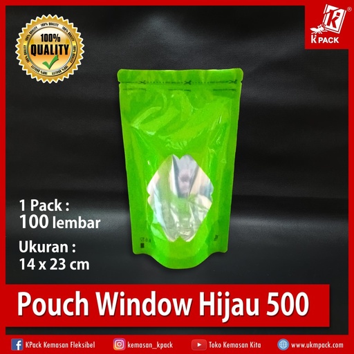 [PRP.PTW500HJ] Kpack Pouch Transmetz Window 500z 14x23cm Hijau Pak(100)