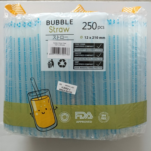 [LJP.1221WFT] GOLDEN STRAW OXO Sedotan Steril Bubble Lancip 1221 WF Transparan Pak(250)