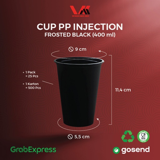 [WAL.14FB] WAL PP Inject Cup 14oz 400ml Frosted Hitam