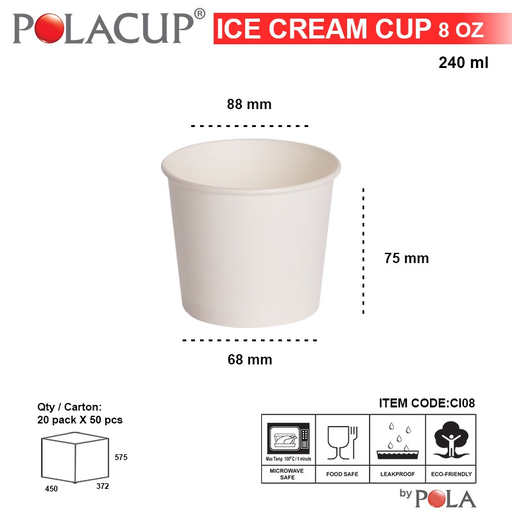 [PPJ.ICC8] POLA Paper Ice Cream 8oz 240ml Putih