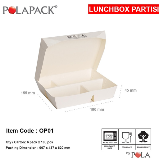 [PPJ.LBP4P] POLA Lunchbox Partisi Sekat 4 uk 190x155x45mm Putih